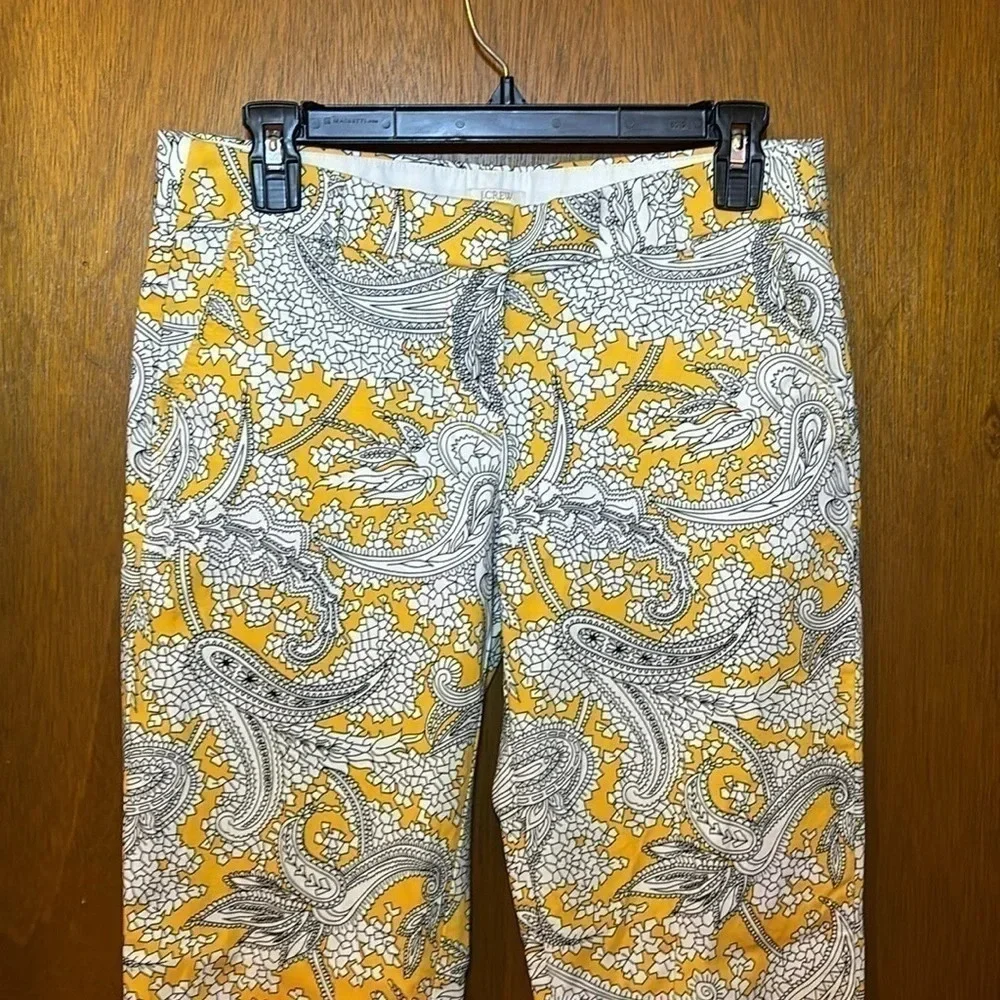 J. Crew Printed Skimmer Pant Yellow Stretch Pants Size 2 Office or Casual